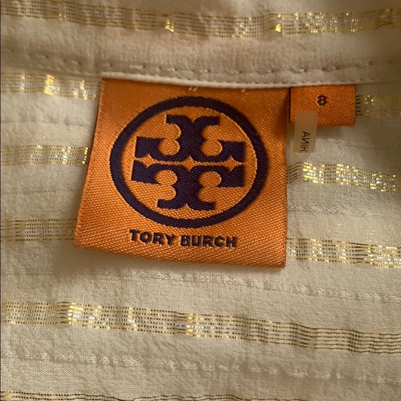 Tory Burch Stella Ruffle Stripe Silk Lame Blouse - Picture 10 of 11